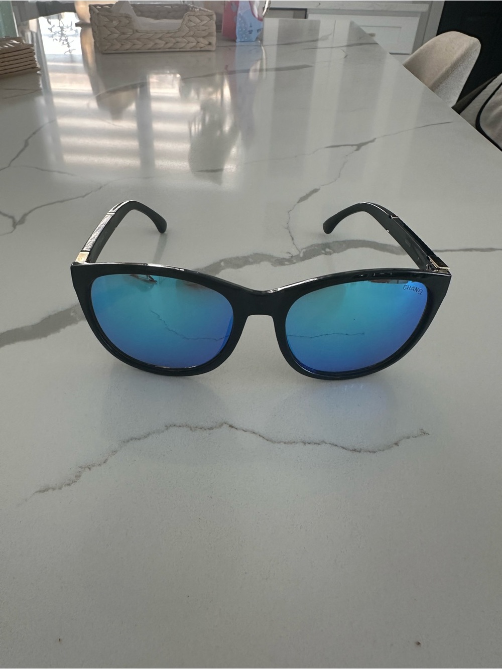 Black Sunglasses with Blue Mirrored Lenses